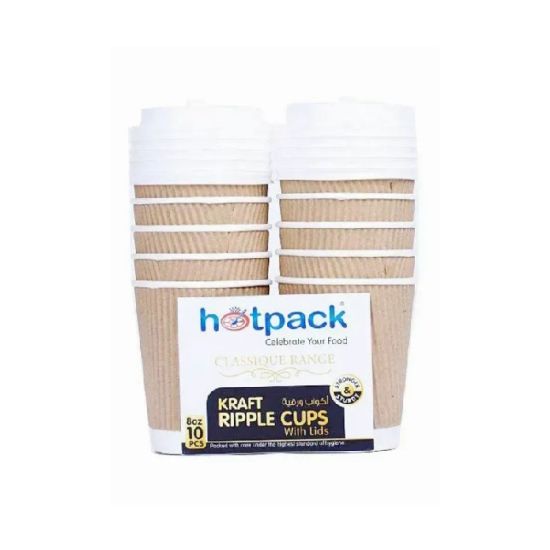 Picture of Hotpack Kraft Ripple Cup with Lid 8Oz 10pcs