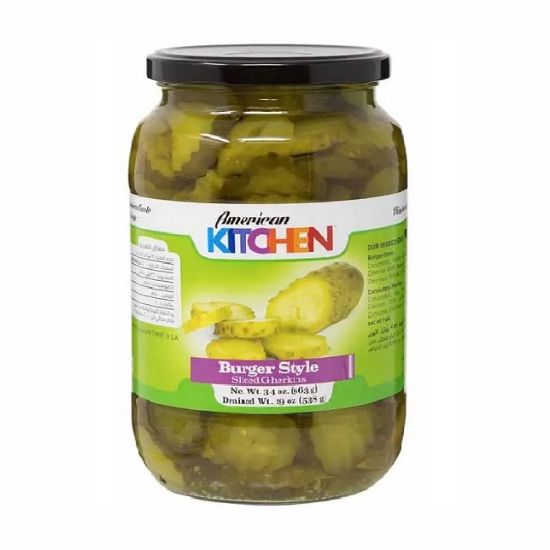 Picture of American Kitchen Sliced Gherkins Burger Style 34oz