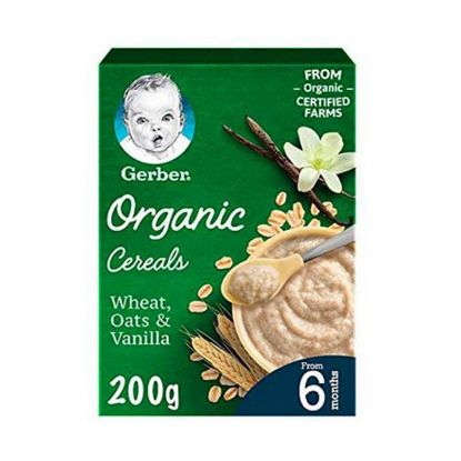 Picture of Gerber Organic Cereals Baby Food Wheat Oats & Vanilla 200gm