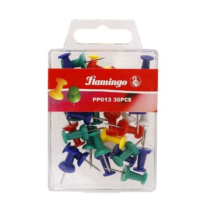 Picture of Flamingo Push Pin Tacks Assorted Color, Steel Point 30pc